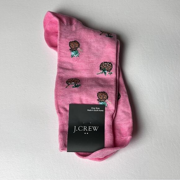 J.Crew  Preppy Crew Style Trouser Pink Tropical Coconut Drink Socks OS NWT - Picture 2 of 8